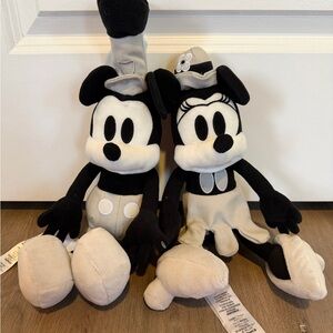 Disney Black White Steamboat Willie Mickey and Minnie plush 100 year Anniversary
